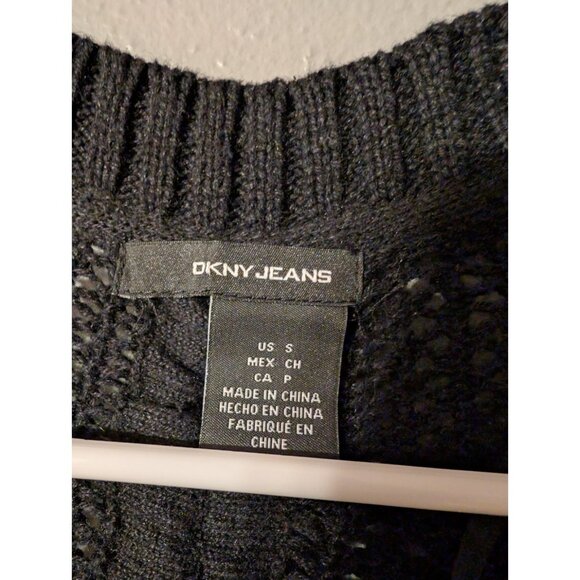 DKNY JEANS Women's Small Black Shrug Oversized Crochet Knit Cardigan Cover Up - Picture 4 of 4